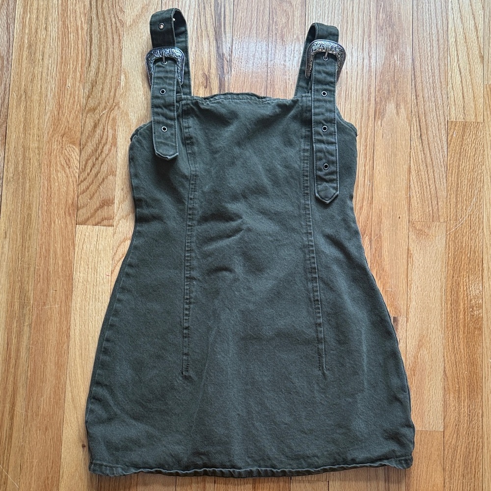 NWOT ZARA Olive Green Denim Buckle Strap Dress